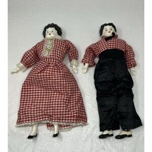 DOLL Couple China Head & Shoulder & Limbs Cloth Body VTG Man Woman FLAW READ 15"